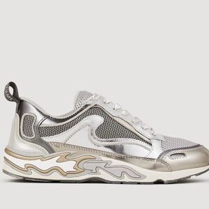 Sandro Women's Flame Lace Up Running Sneakers in Silver Size 37